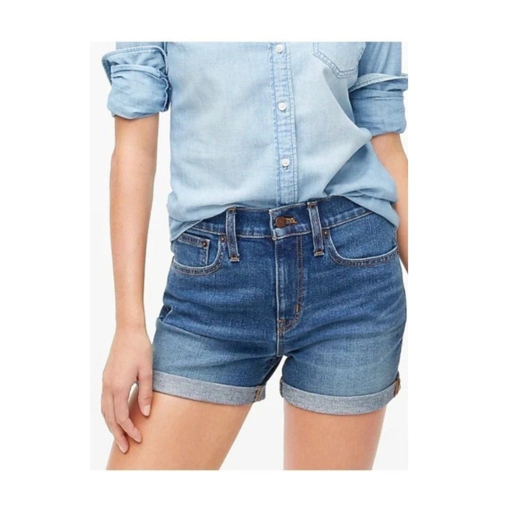 J.Crew Factory Moms Denim Shorts High Rise Cuffed Blue Coastal Classic 3" Sz 26